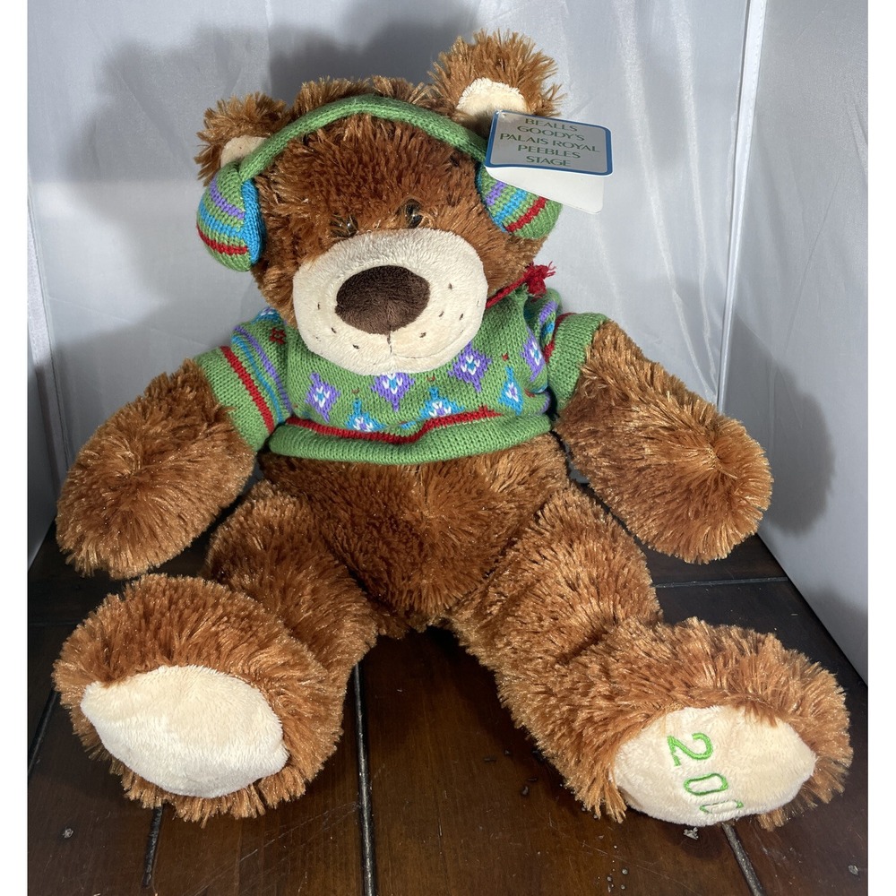 Mary Meyer Medium Plush Teddy Bear‎ Brown 2009 Winter Sweater Earmuffs 15 Inch